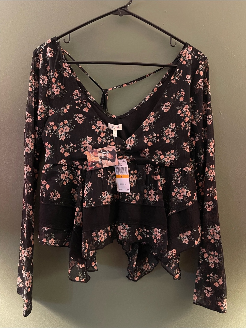 Black Floral Peplum Tie-Back Blouse - Self Esteem